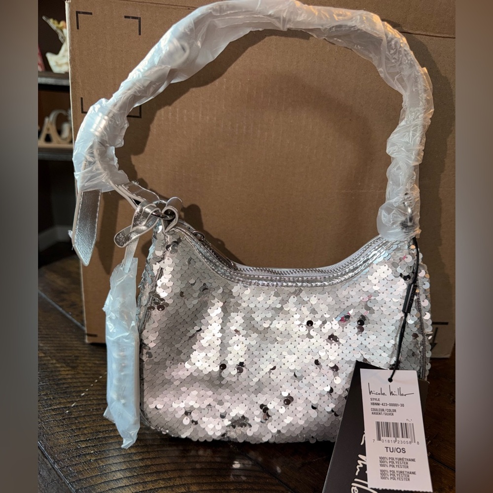 Nicole Miller Silver Sequin Shoulder Bag